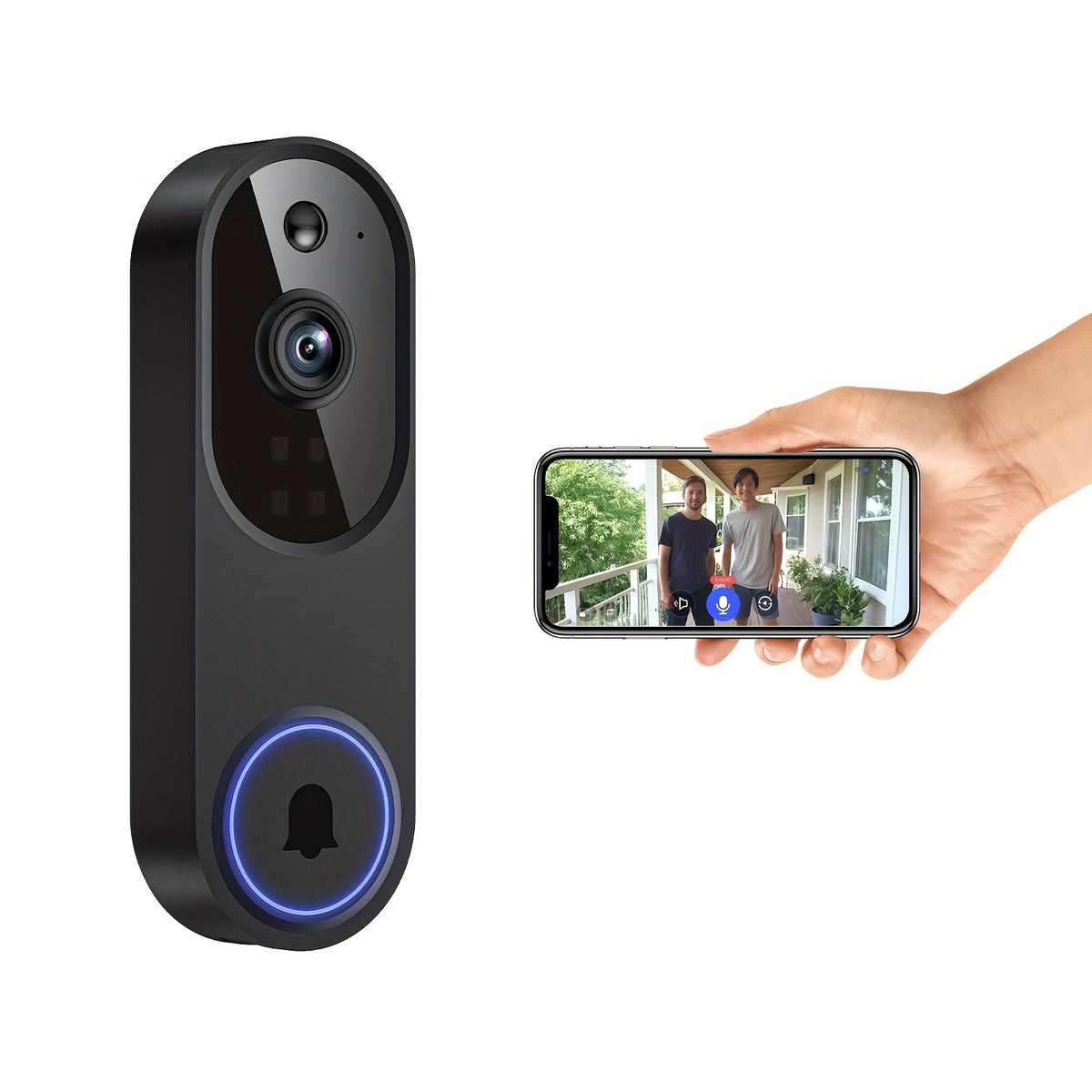 WiFi Video Doorbell 960P in Black, Dual-Band 2.4GHz and 5GHz Camera with Two-Way Audio, Color Night Vision and AI Person and Vehicle Detection