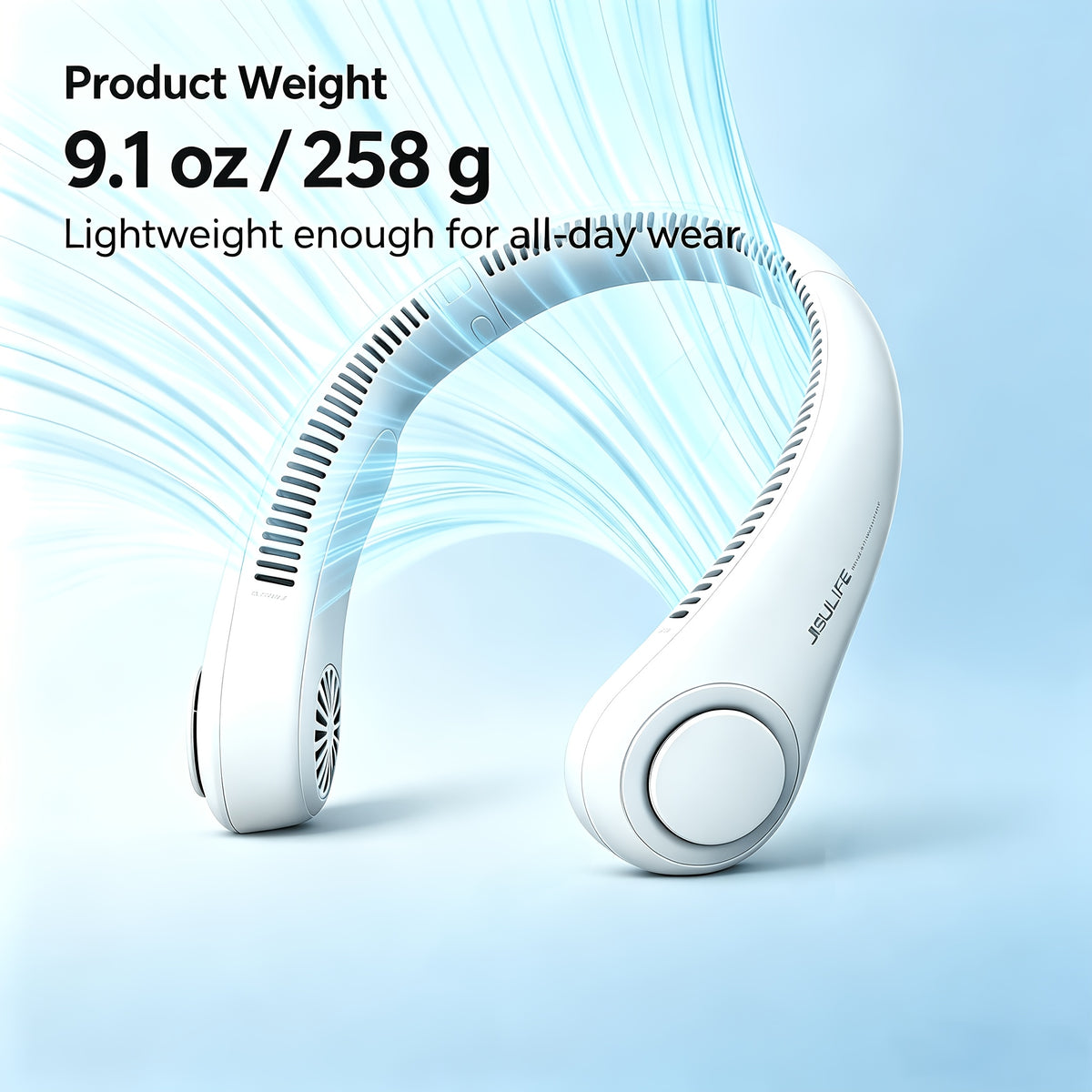 Three-Speed Neck Fan JISULIFE with 78 Air Outlets, 4000mAh Rechargeable Battery and Hands-Free Bladeless Design for Travel, Office and Summer Events