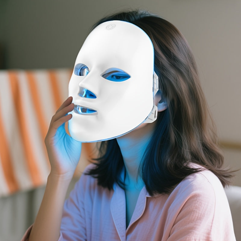 USB-Charging Facial Beauty Mask in White with Listed Seven-Color Design, Portable Personal Skin-Care Instrument for Home Routines and Thoughtful Gift Ideas