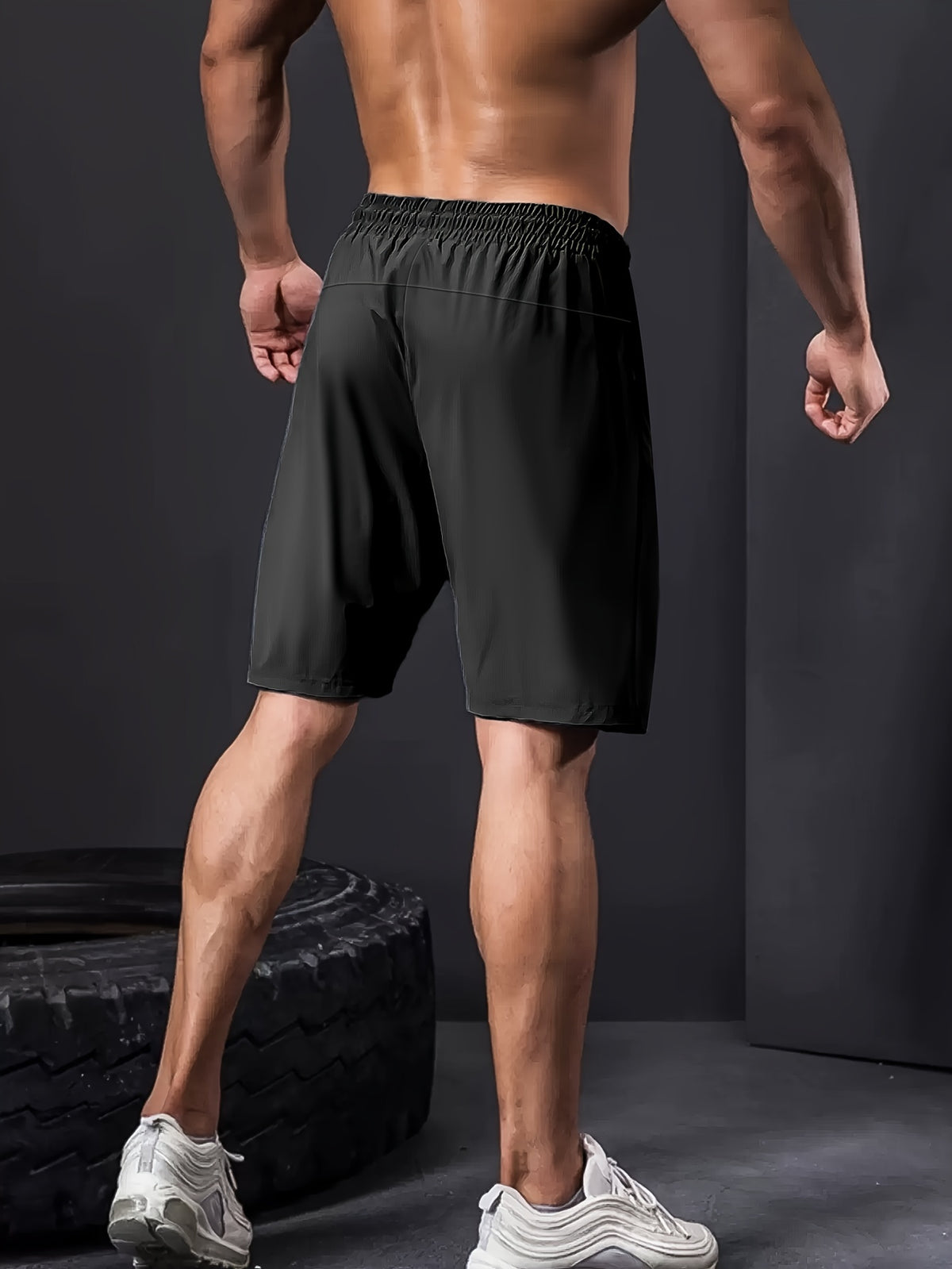 Men's Stretch Shorts with Drawstring Waist and Zippered Pockets, 85% Polyamide and 15% Elastane Fabric in Eight Color-Style Labels for Casual Summer Wear