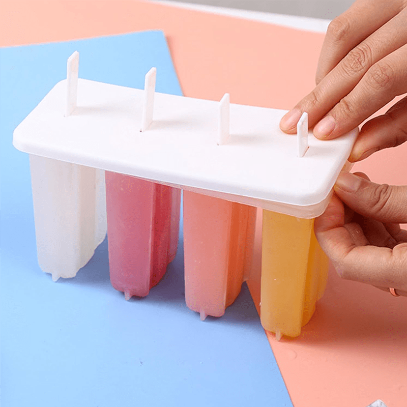 Popsicle Mold Tray with Four Listed Cavities and Lids, Plastic Homemade Ice Pop Maker with 1pc Option for DIY Summer Snacks and Frozen Dessert Preparation
