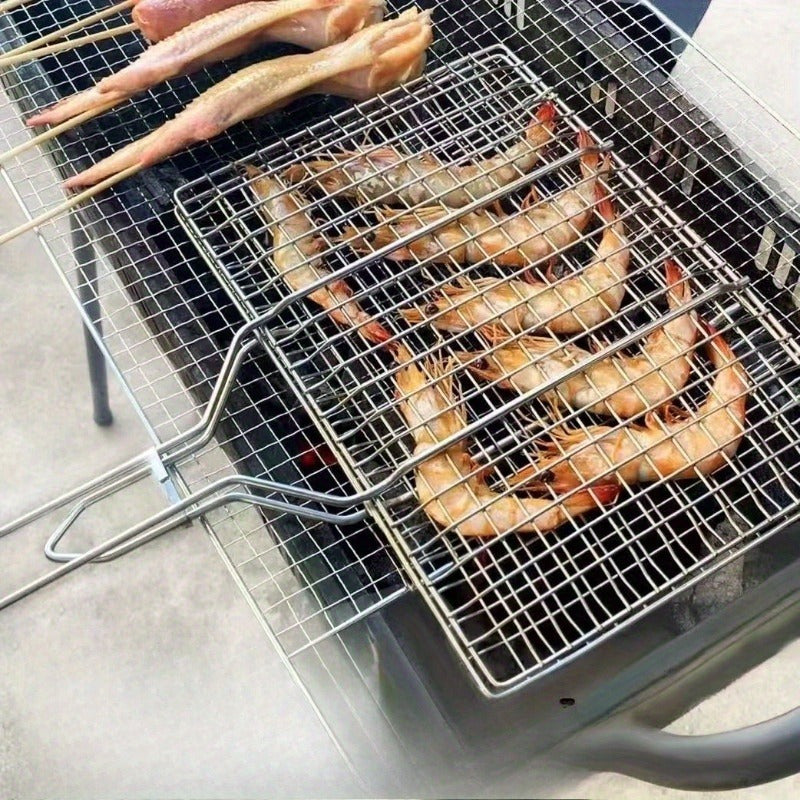 Rectangular Grill Basket with Large-Capacity Metal Grid Design for Fish, Chicken, Steak, Shrimp and Vegetables at Backyard BBQs, Picnics and Camping