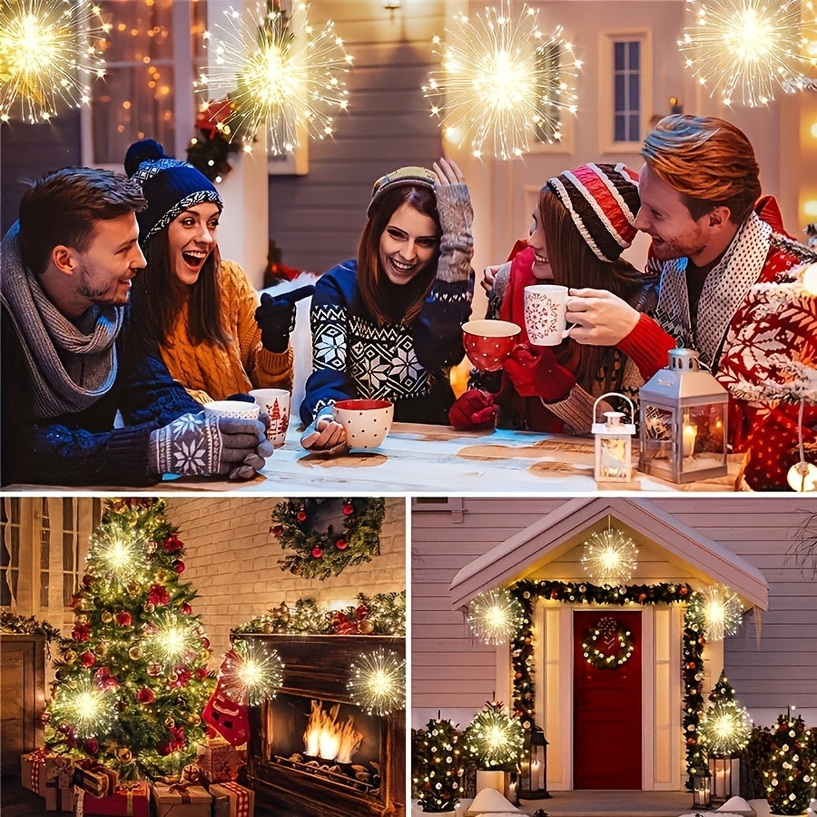 Solar Starburst Lantern Lights in Warm White with Remote Timer, 8 Listed Modes and Adjustable Brightness, Four- or Five-Piece Sets for Yard and Holiday Decor