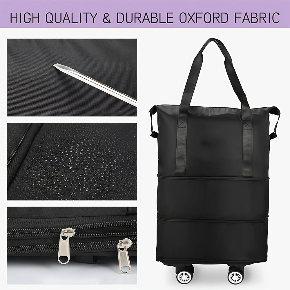 Wheeled Travel Storage Bag with Foldable Nylon Design, One-Piece Blue, Black, Pink or Purple Options for Vacation Clothing Packing and Home Organization