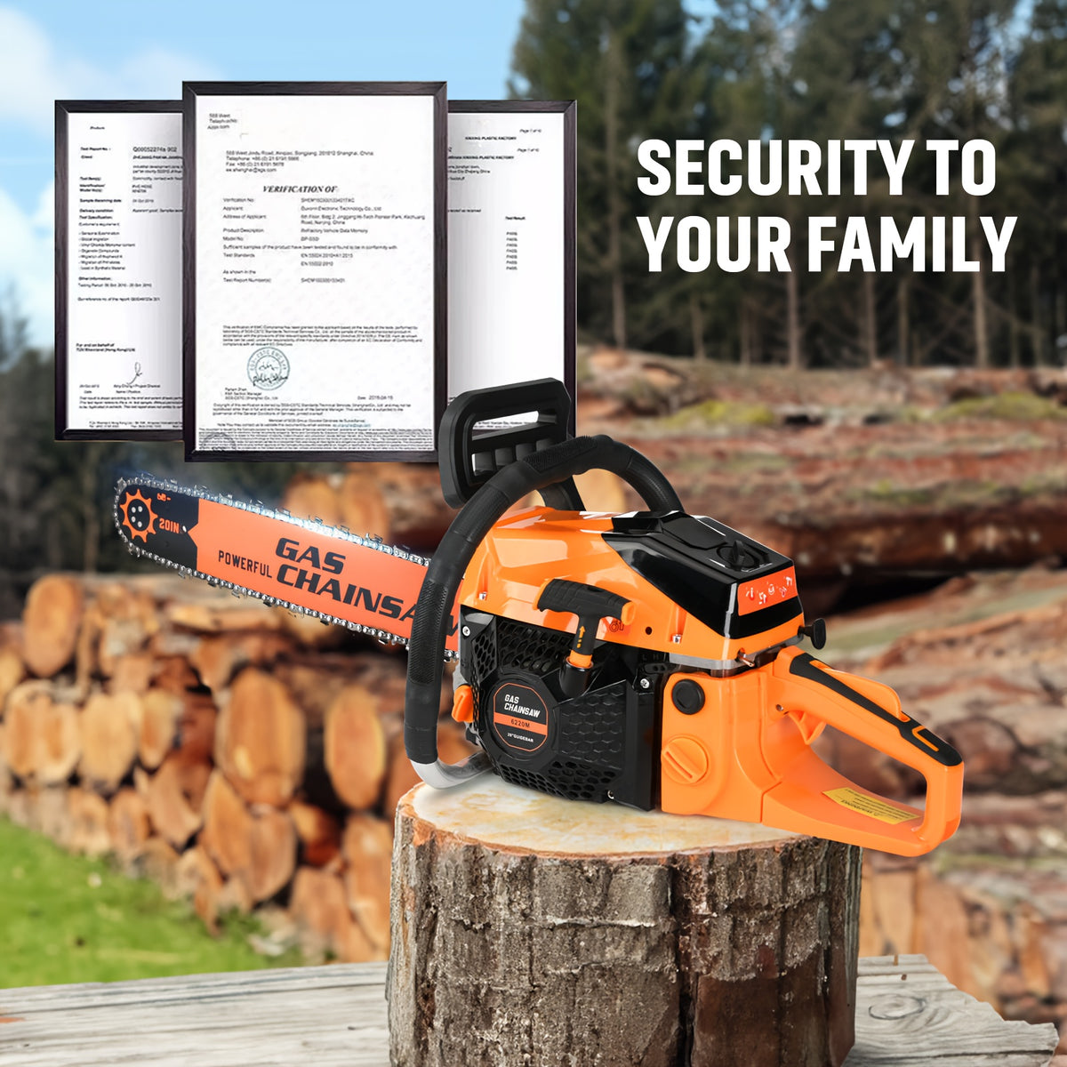 Two-Stroke Gas Chainsaw for Experienced Adult Outdoor Wood Cutting, Listed 62cc 20-Inch Red and White Model with Purple or Orange Options for Farm and Yard Projects