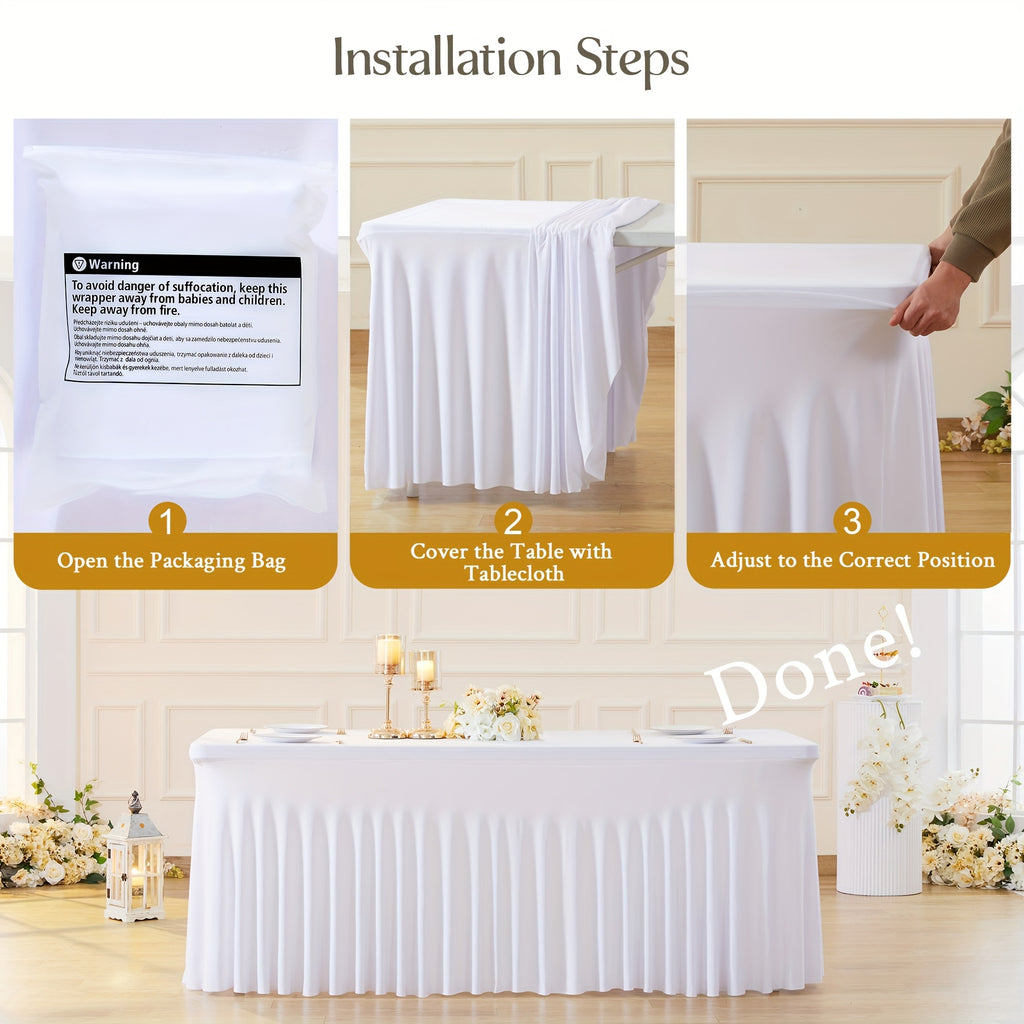 Fitted Spandex Tablecloths Two-Pack for 6-Foot Rectangular Tables, Polyester Blend Covers in Nine Color Options for Wedding Desserts, Banquets and Parties