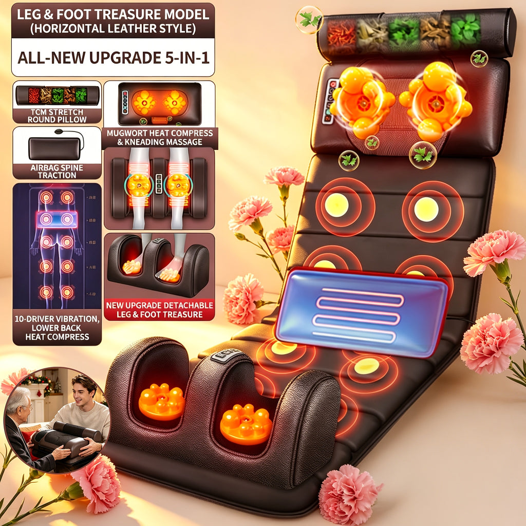 Heated Massage Pad for Home Relaxation, Brown Foldable 5-in-1 Body Massage Mat with Listed Multiple Modes for Neck, Shoulders, Back, Waist and Legs
