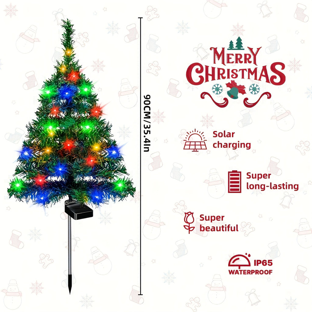 Small Solar Christmas Tree Lights, 2pcs Pre-Lit Tree Decoration Option for Coordinated Holiday Displays Along Outdoor Garden Paths and Courtyard Spaces