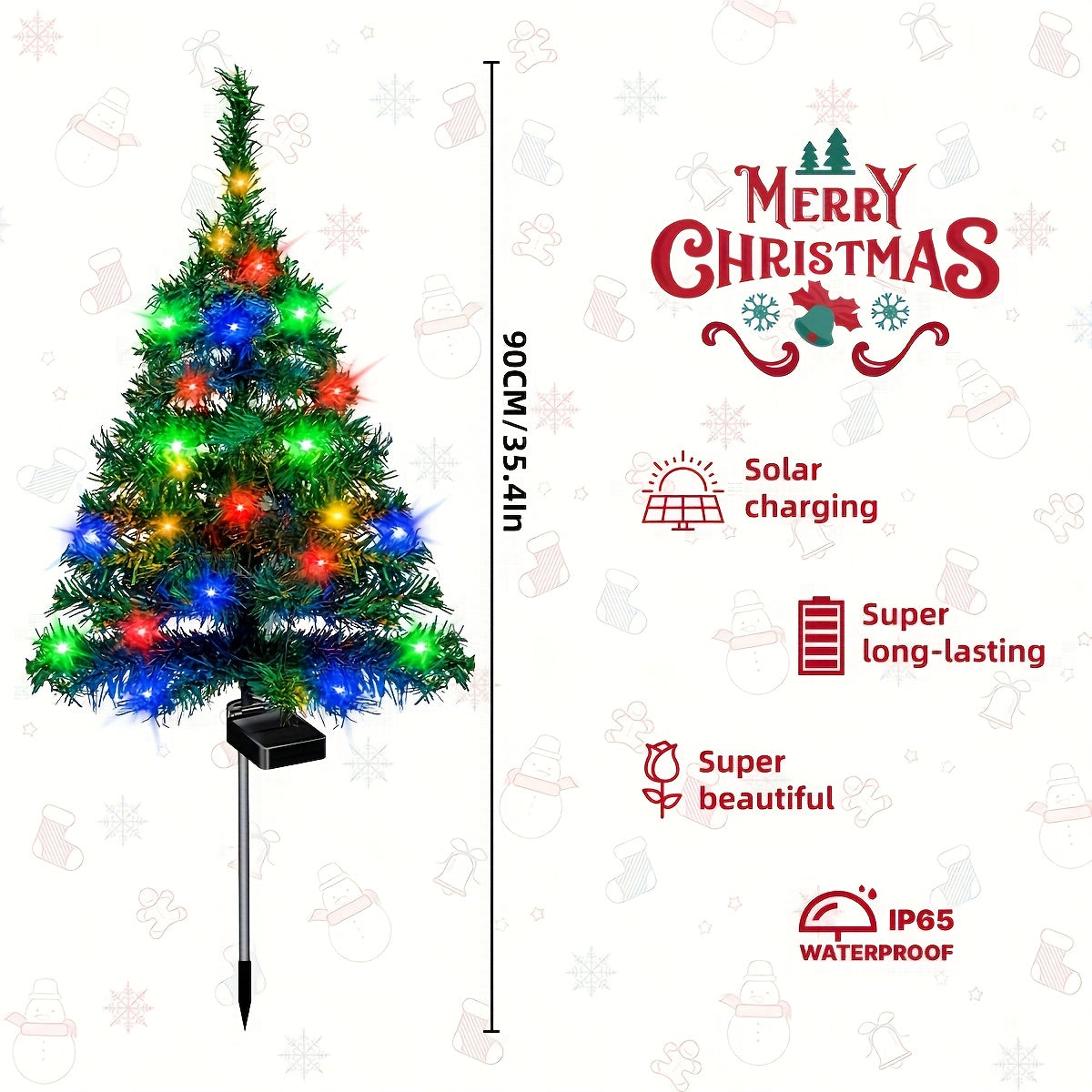 Solar Christmas Tree Lights with Listed IP65 Rating, Plastic Outdoor Holiday Decorations in One, Two or Four-Piece Options for Lawns, Terraces and Balconies