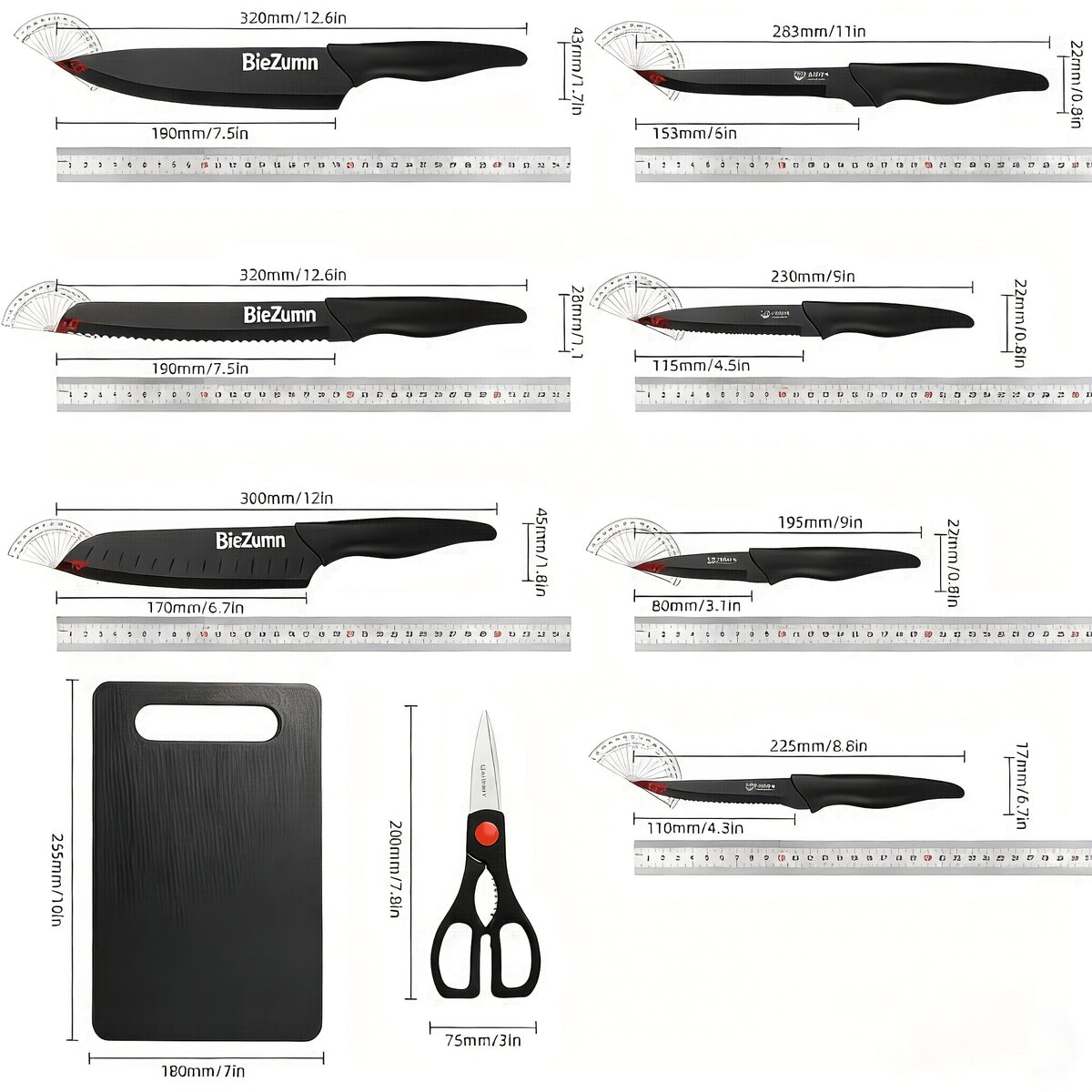 Black Cooking Knife Set with Fruit Knife Small Set or Stainless Steel Kitchen Large Set Options for Slicing, Dicing and Everyday Home Meal Preparation