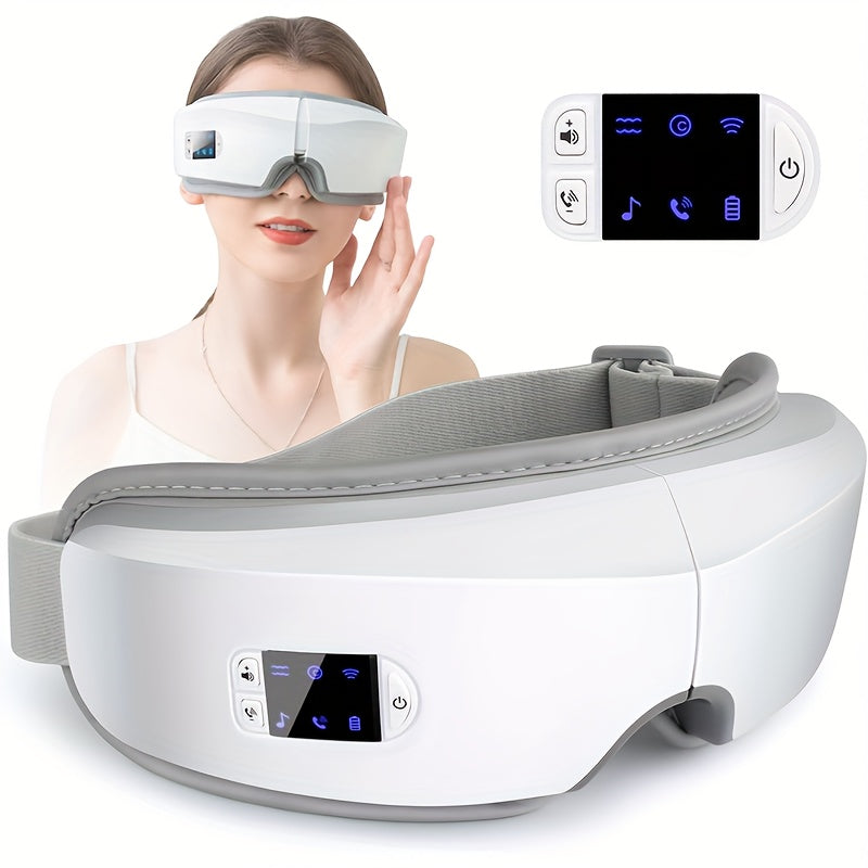 Heated Eye Massager with Air Pressure and Vibration, Portable 4D Massage Device with Music, Multiple Modes and LED Display for Home Relaxation