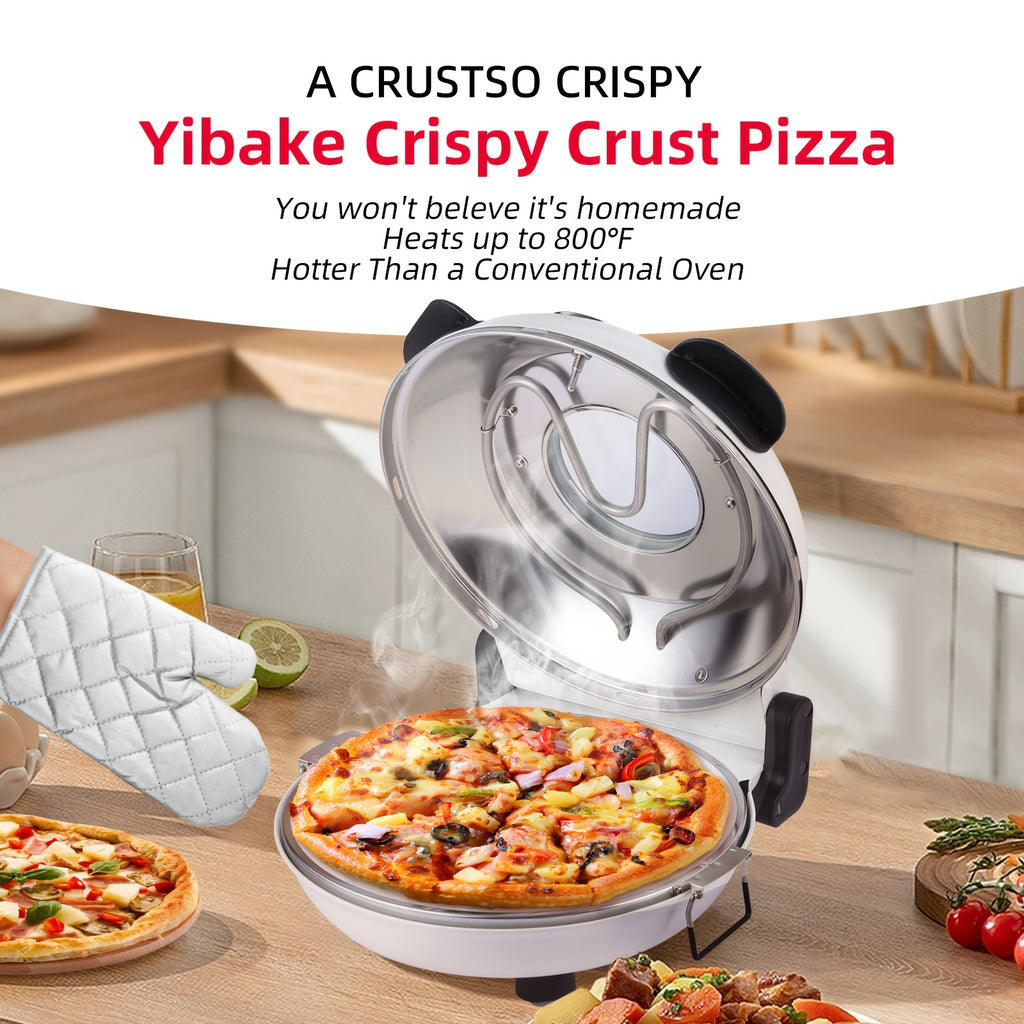 Electric Pizza Oven 12 Inch Indoor Countertop, 1200W Portable Pizza Maker with Dual Heating Elements up to 800F, Dual Knob Control, Removable Ceramic Stone and Viewing Window for Home, Pizzeria-Style Crust and Pizza Nights