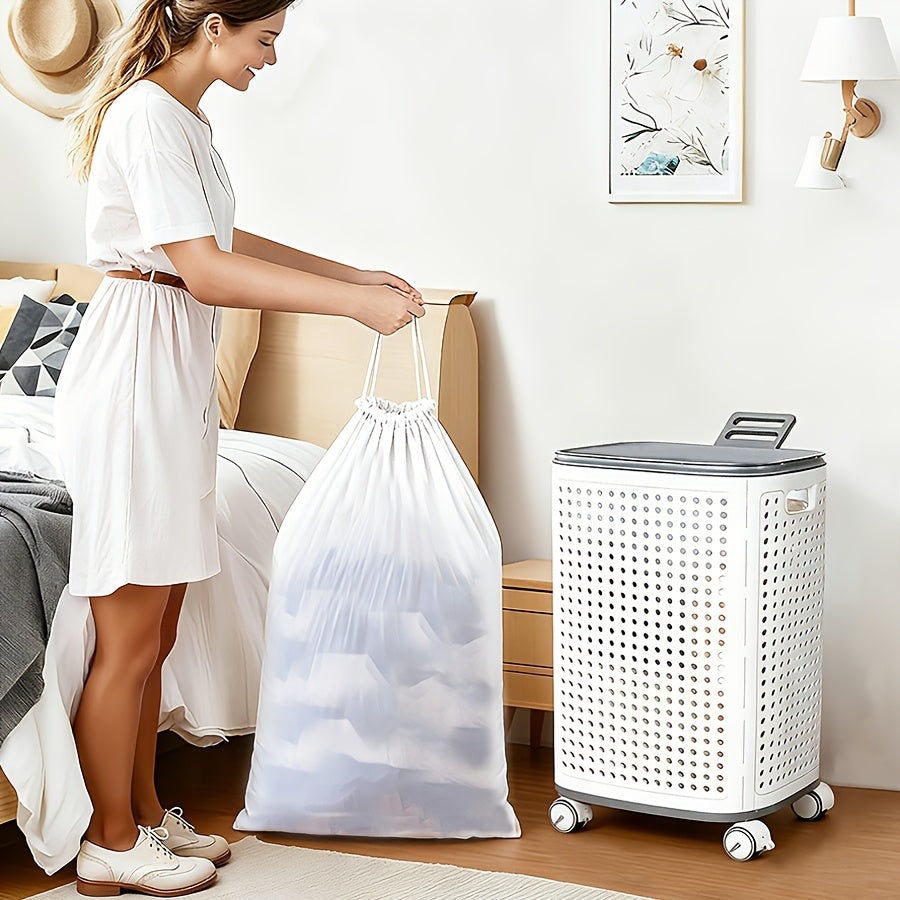 Wheeled Foldable Laundry Hamper in Cream White, Clothes Storage Basket with M, L and XL Options, Selected Inner Bag Configurations and Lidded XXL Selection