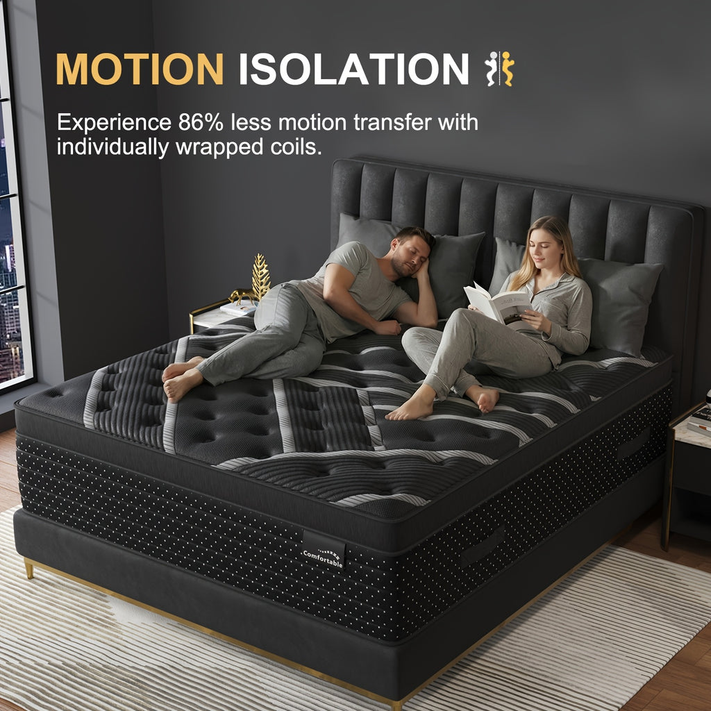 Euro Top Hybrid Mattress with Gel Memory Foam and Individual Pocket Springs, Medium Firm Bed in a Box with 12 and 14-Inch Models, Twin to King Sizes