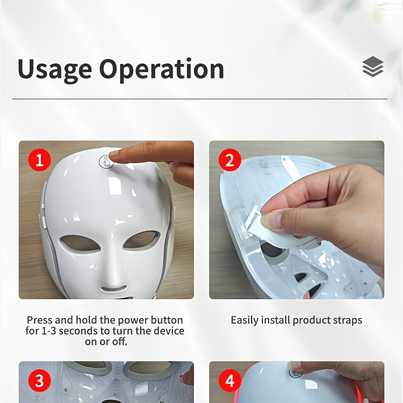 Seven-Color Facial Mask Device with USB Charging, White Face and Neck Beauty Care Instrument for At-Home Skincare Routines and Thoughtful Gifts
