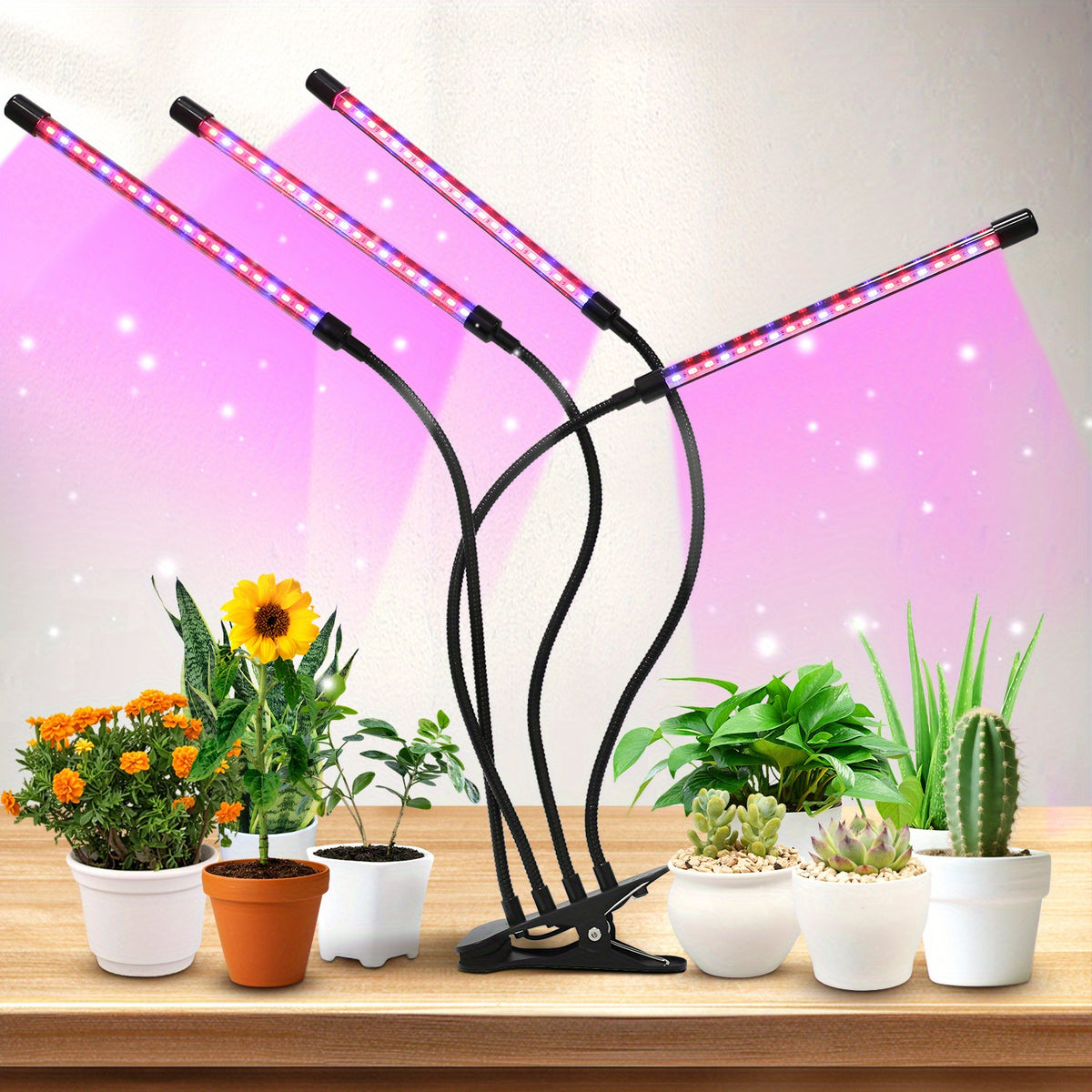 LED Plant Grow Lamp with 3, 9 or 12 Hour Timer, Adjustable Brightness and Swivel Tube, Clip or Floor Options with Multiple Lamp Heads for Indoor Gardening