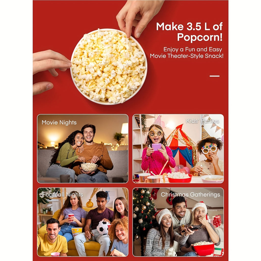 Red Hot Air Popcorn Maker by Oyajia with Listed 1400W Power and Measuring Cap, Electric Air Popper with Lid and User Manual for Home Movie Nights and Party Snacks