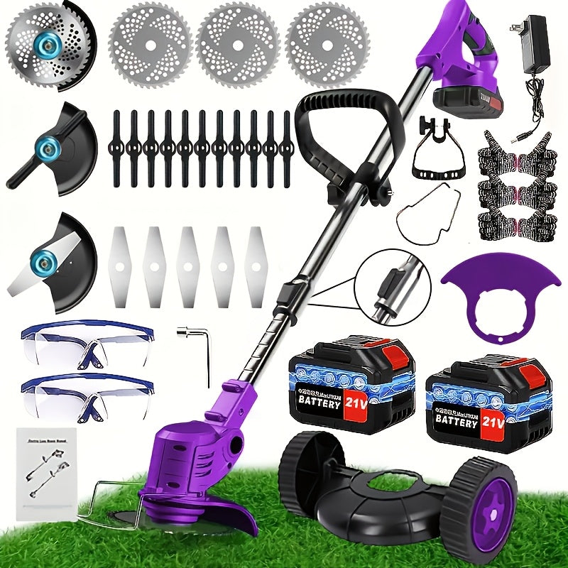 Portable Electric Yard Trimmer with Listed Three Blade Types and Lithium Battery Configurations, Purple Older Model and Nine Color Combination Options for Home Grass Care