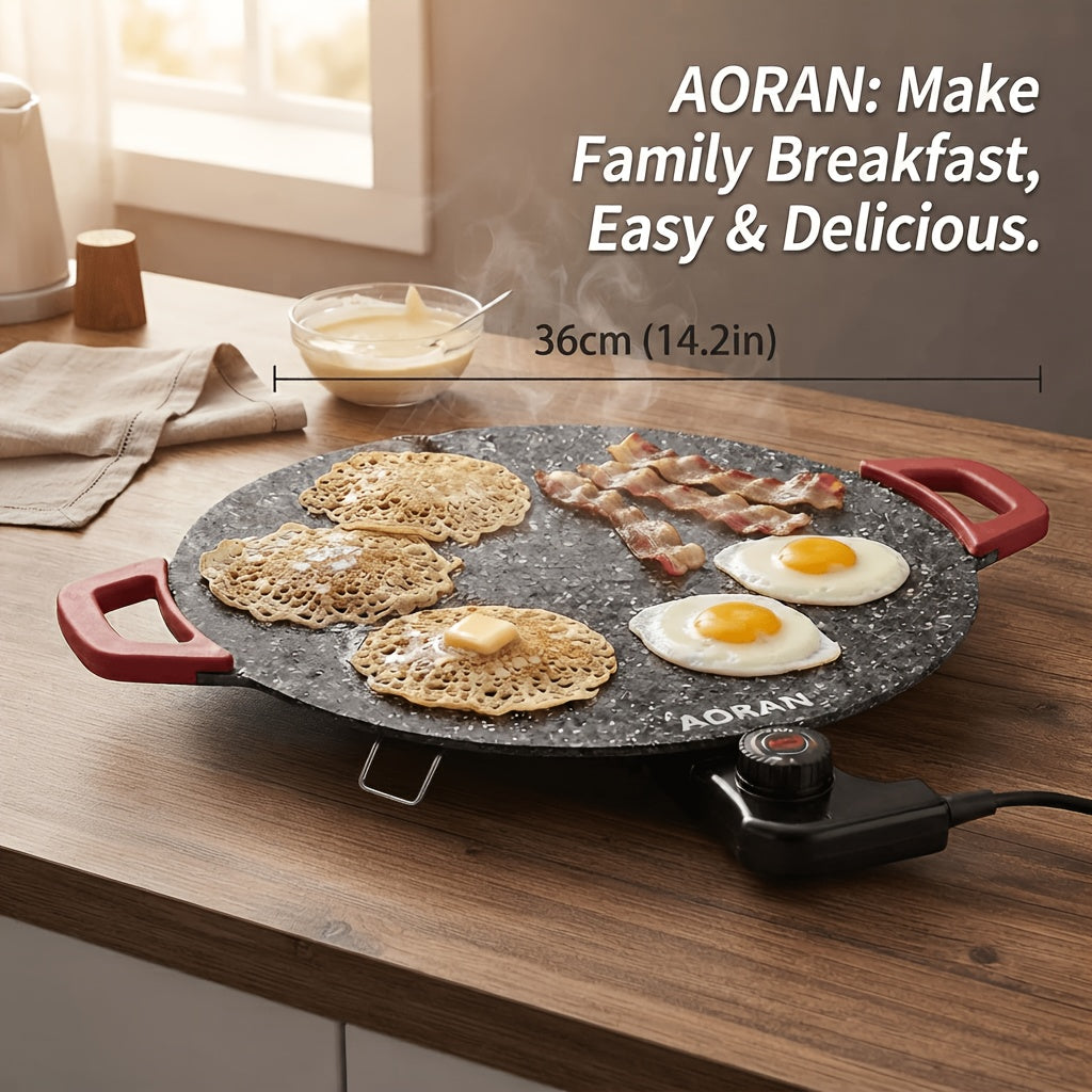 Red-Handle Electric Griddle with Nonstick Cooking Surface and Adjustable Heat Settings for Breakfast, Home BBQ and Family Meals, AR-01 or AR-02 Options