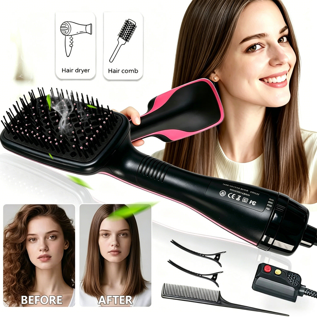 Blow Dryer Brush Straightener 3-in-1, One Step Hot Air Brush for Detangling, Straightening and Fast Drying, Anti-Frizz Salon-Quality Hair Styling Tool for Smooth, Shiny Straight Hair, Gift for Women