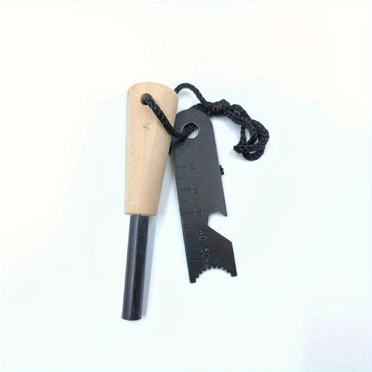 Magnesium Fire Starter with Wooden Handle, Black Outdoor Spark Tool for Adult Camping, Hiking and Prepared Tinder Ignition at Permitted Campfire and BBQ Sites