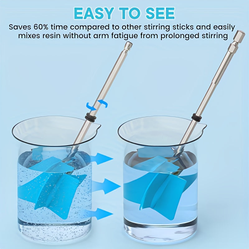 Resin Mixing Paddles by JANCHUN, 6 Reusable Stirring Attachments with Extension Stick for Compatible Drills and Small-Batch Epoxy Casting Projects