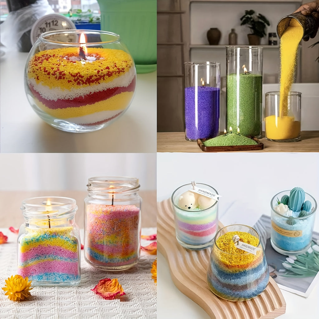 Sand Wax Candle Making Kit by BlingFun with Five Colors, 500g Total Granulated Wax and 20 Wicks for Adult Decorative Candle Crafts, Bright Color or Dark Options