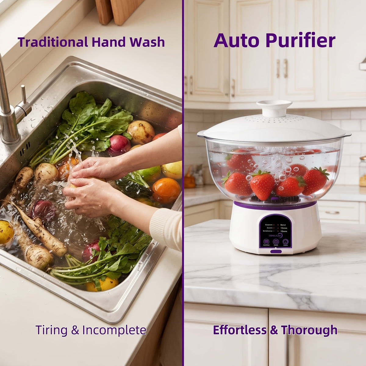 USB Rechargeable Fruit Vegetable Cleaner, Oversized Portable Food Purifier with Multi-Battery Design for Long Endurance, High-Efficient Produce Washer for Home, Picnic and Travel, Stylish Kitchen Gadget, Gift for Mom