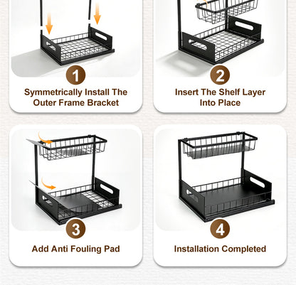 Under Sink Organizer in Black with 2-Tier Slide-Out Storage, Pull-Out Cabinet Shelf for Kitchen and Bathroom Essentials, Single or Two-Pack Options