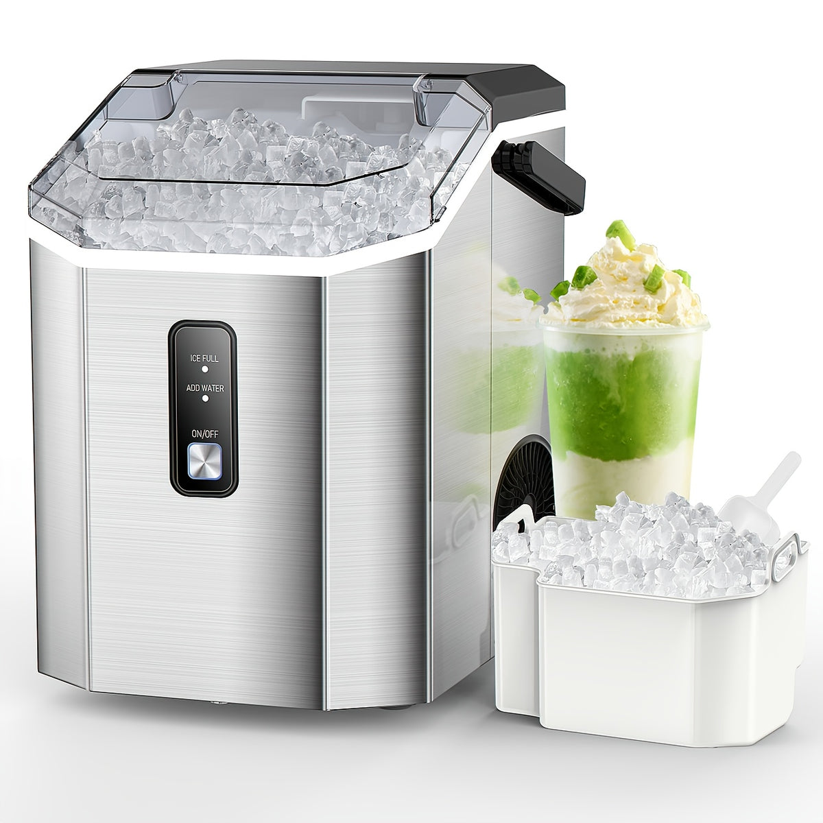 Self-Cleaning Nugget Ice Maker for Countertops with Listed 35lb Daily Output, Ice Scoop and Basket, Stainless Steel Options for Home Kitchen Drinks