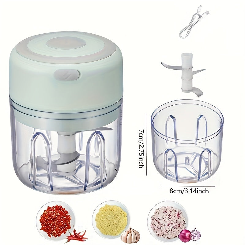 Cordless Mini Garlic Chopper, USB Electric Food Prep Tool with 500ml, 8.45oz Three-Blade and Set Options in White, Green or Pink for Small Kitchen Tasks