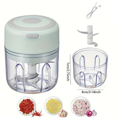 Cordless Mini Garlic Chopper, USB Electric Food Prep Tool with 500ml, 8.45oz Three-Blade and Set Options in White, Green or Pink for Small Kitchen Tasks
