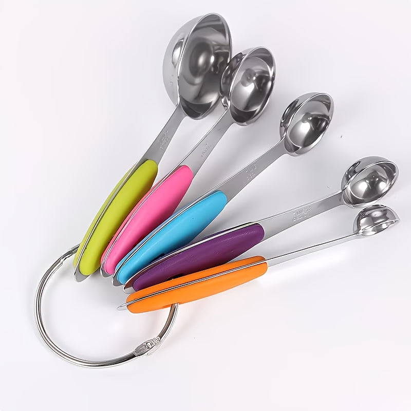 Measuring Spoons with Spare Silicone Handles, Five Stainless Steel Spoons Plus Five Replacement Handles in a 10-Piece Kitchen Cooking and Baking Set