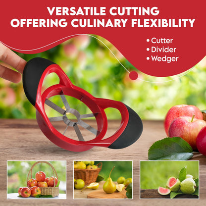 Stainless Steel Apple Slicer with Red Ergonomic Design, One-Piece Coring and Slicing Tool for Home Cooking, Fruit Snacks and Apple Baking Preparation