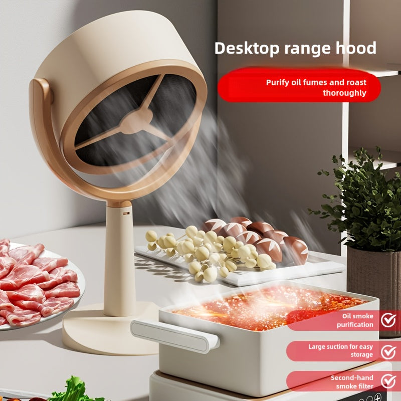 Portable USB Range Hood in Beige with Two Listed Filter Screens, Compact Desktop Exhaust Fan for Instruction-Approved Hotpot and Tabletop Cooking Setups