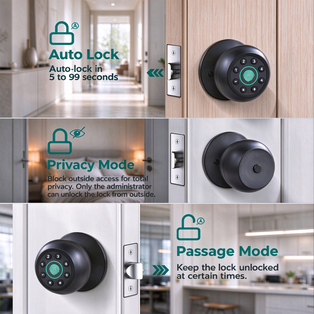 Aluminum Alloy Smart Door Lock with Listed App Key Access, Battery-Powered Wireless Design and Polished Finish, Black or Without Fingerprint Model Options