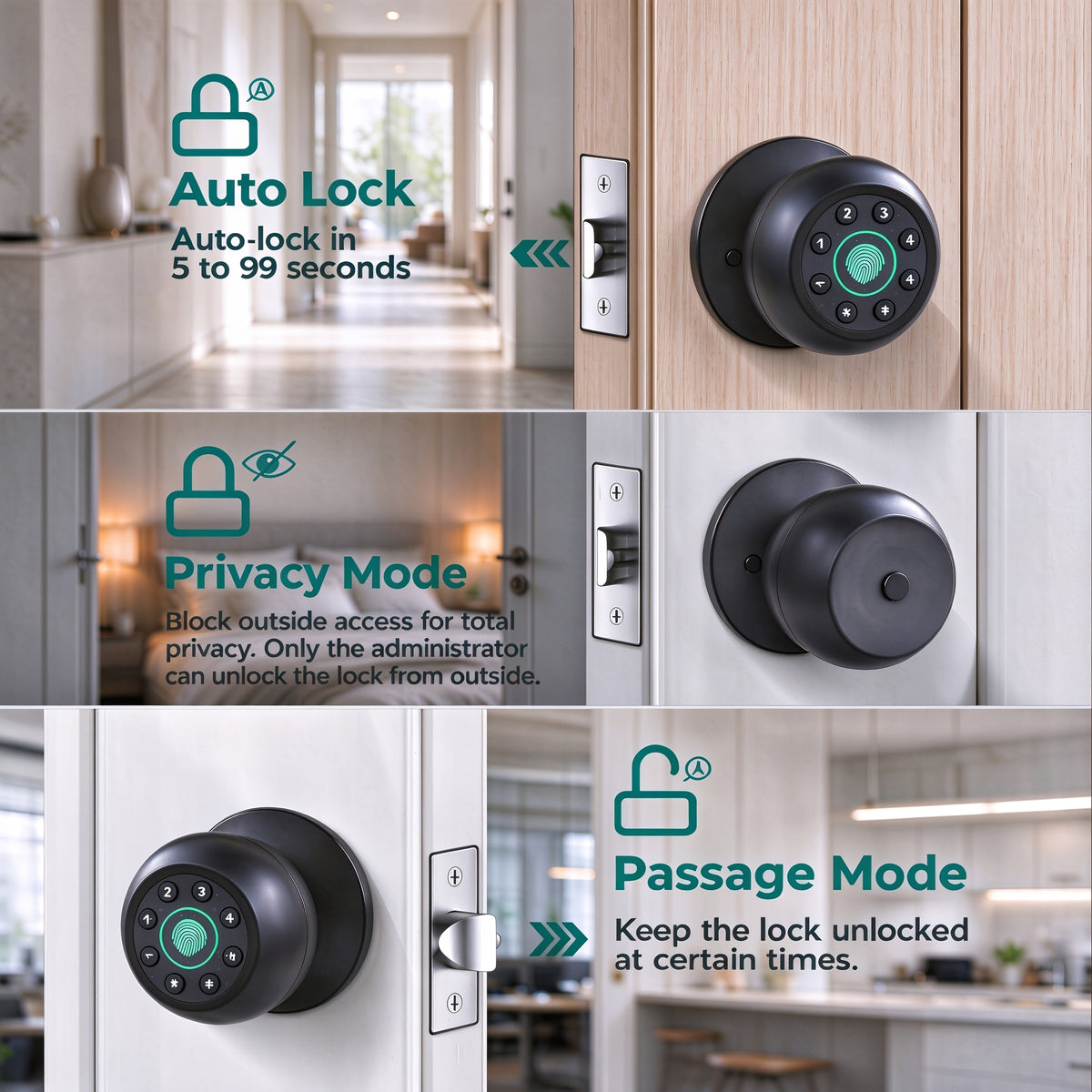 Aluminum Alloy Smart Door Lock with Listed App Key Access, Battery-Powered Wireless Design and Polished Finish, Black or Without Fingerprint Model Options