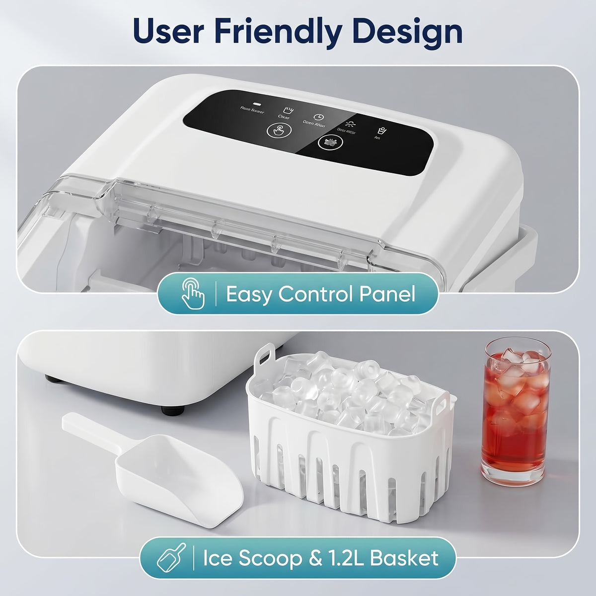 Carry-Handle Ice Maker with Basket and Scoop, Listed 26lb Daily Output and Nine Bullet Cubes in 6–8 Minutes, Black or White 40.58oz-Labeled Options