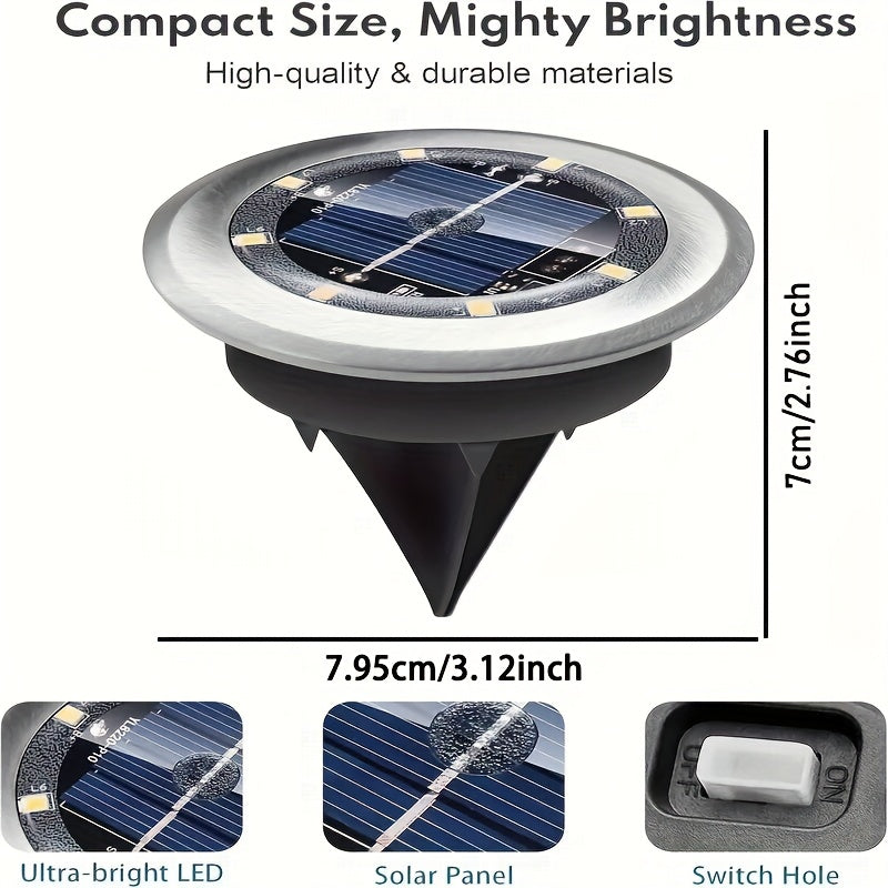 Solar In-Ground Lights in White or Warm Light, 8 or 16-Piece Garden Accent Packs with Listed Eight-LED Design and IP44 Rating for Lawn and Pathway Borders