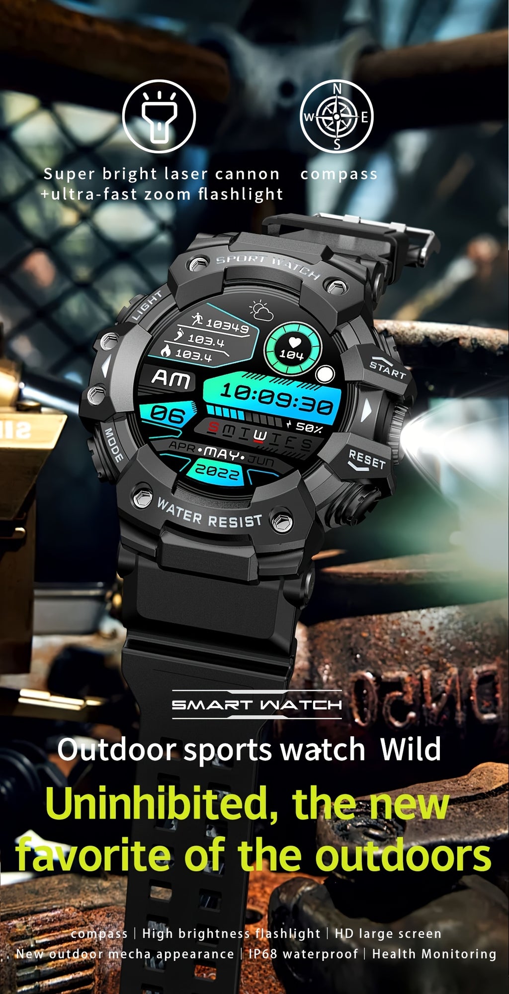 1.32-Inch TFT Smartwatch for Men with Calling, LED Flashlight, 100+ Sports Modes and Sleep Tracking, iPhone Android Compatibility in Eleven Color Options