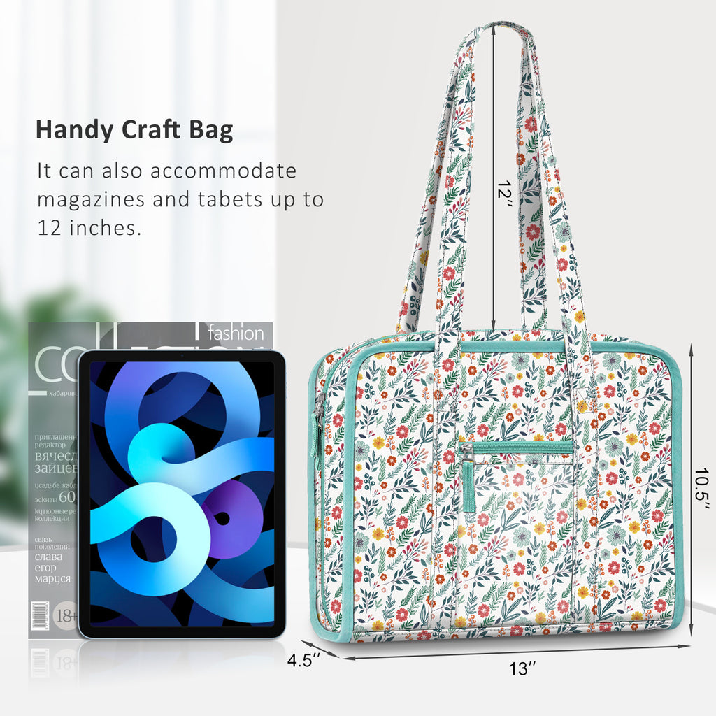 Sewing and Craft Storage Tote by FINPAC, 800D Polyester Organizer with Clear PVC Pockets and Two Top Handles, 13 x 4.5 x 10.5 Inches, Five Styles, Bag Only