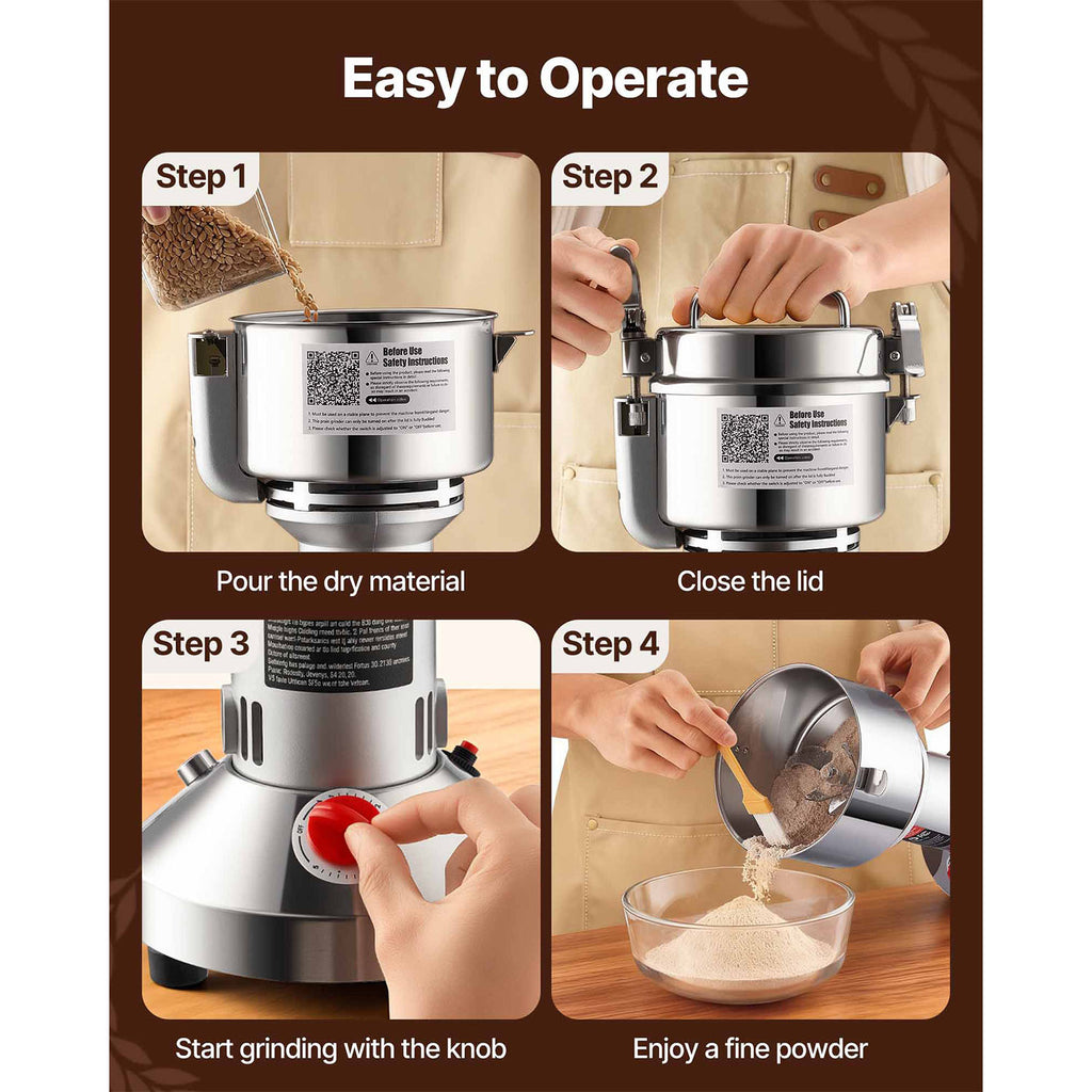 VEVOR Commercial Spice Grinder 750g, High Speed Electric Grain Mill Grinder with 28000 RPM Stainless Steel Pulverizer, Powder Machine for Dry Grains, Spices, Coffee, Corn and Pepper, 30-300 Mesh Fine Grinding, Straight Type