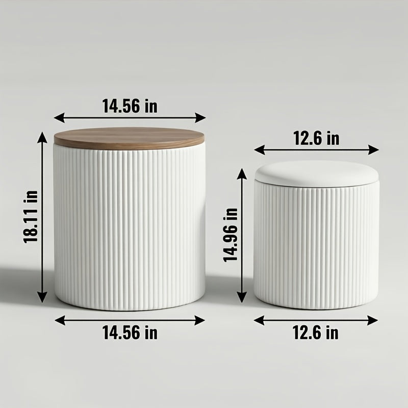 Round Storage Ottomans Set of Two with Lids and Upholstered Styling, Hidden Storage Furniture in Black, Grey or Beige for Living Room and Vanity Area Organization