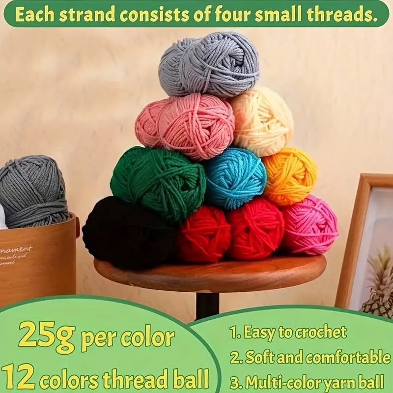 Multicolor Yarn Crochet Kit with Listed 130-Piece Set, Fabric Storage Bag, Hooks, Scissors, Needles and Stitch Markers for Creative DIY Projects and Handmade Gifts