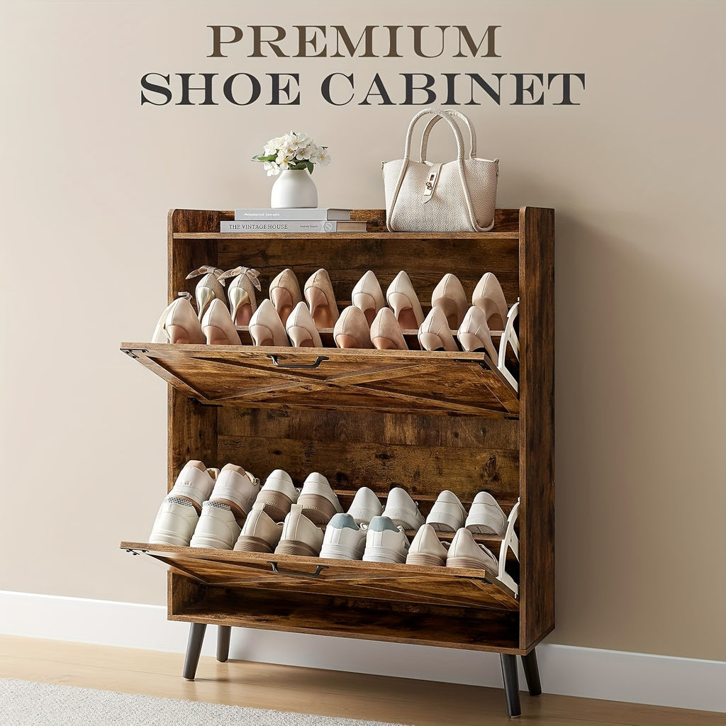 Shoe Storage Cabinet for Entryway and Hallway Organization, Black Upgrade or White Two, Three and Four-Door Options with Listed Flip-Drawer Storage Features