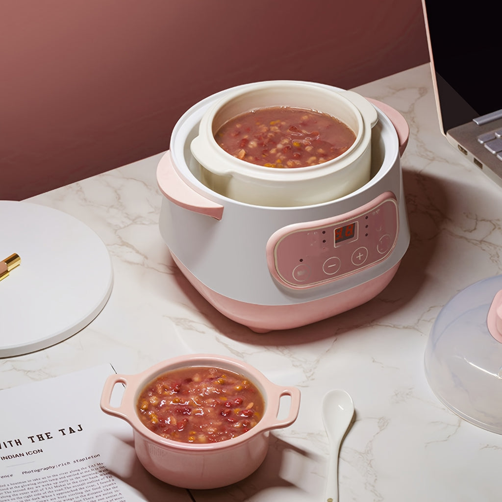 Ceramic Inner Pot Electric Stew Cooker, 1L Compact 200W Appliance with ABS Plastic Housing and Listed 24-Hour Reservation for Porridge, Rice and Soup