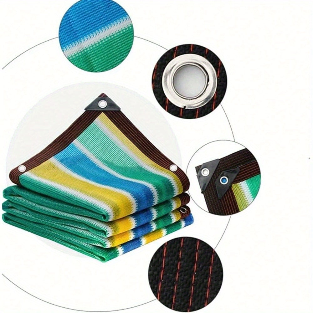 Sunshade Net with Multicolor Stripe Wording, Breathable Mesh Design and 78.74-Inch Square or 78.74 by 118.11-Inch Options for Garden and Terrace Shade Planning