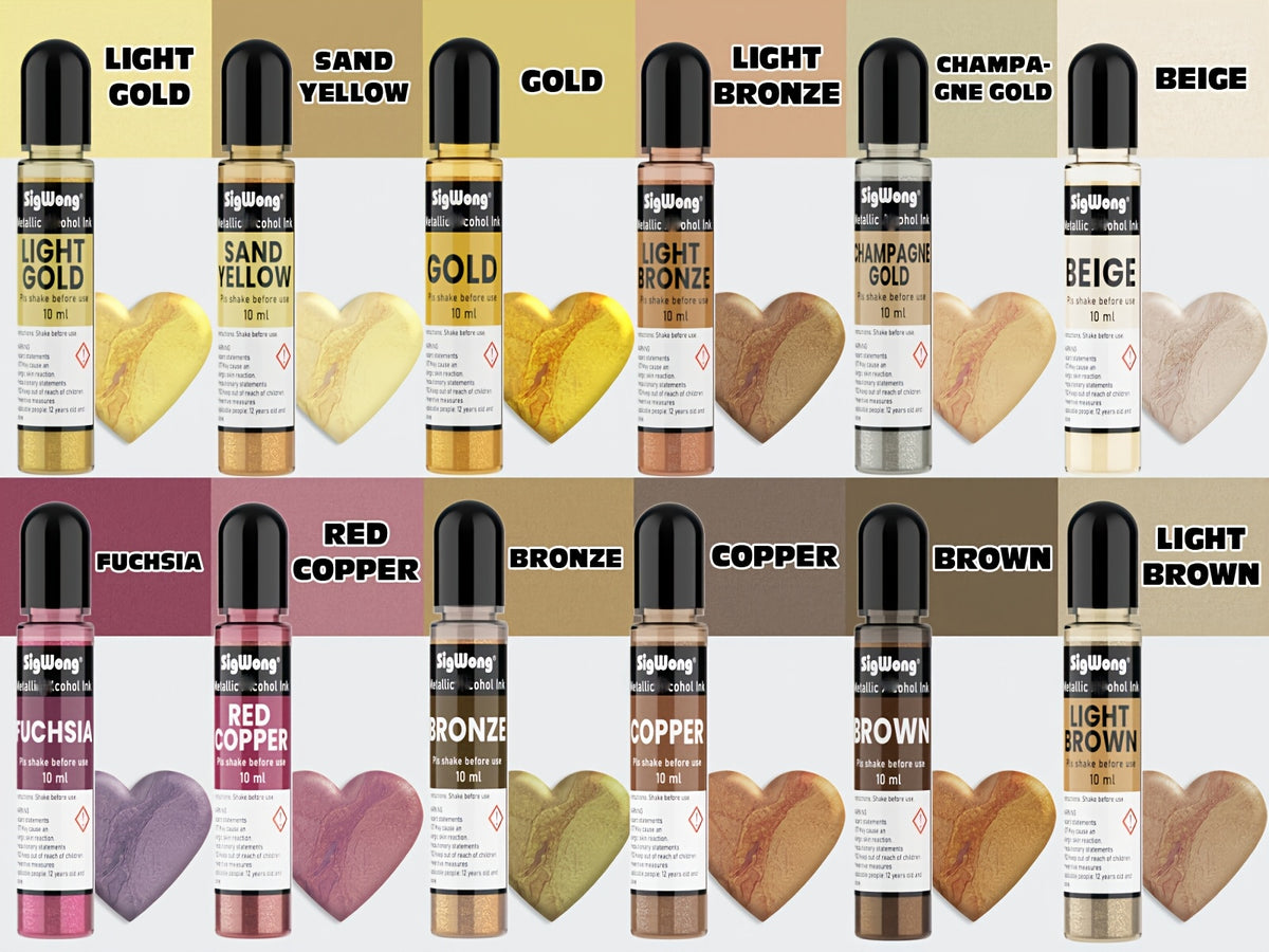 Metallic Alcohol Ink Set, 24-Color Shimmer Mixatives with Listed 0.34oz Each for Compatible Resin Coasters, Decorative Tumbler Crafts and Yupo Painting
