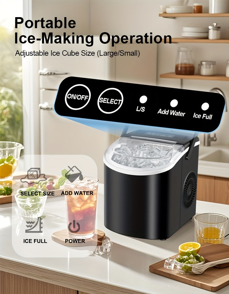 [Portable Ice Maker] Countertop Ice Maker With Handle, Produces 29 Pounds Of Ice In 24 Hours, Makes 9 Ice Cubes In 6 Minutes. Portable Ice Maker Comes With A Basket And Ice Scoop