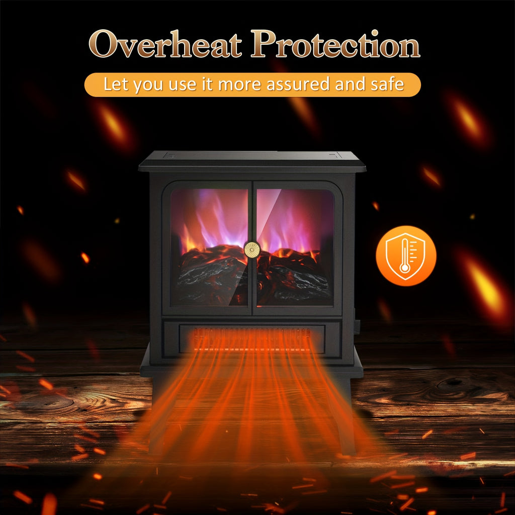 Freestanding Electric Fireplace Heater, 1500W Infrared Space Heater with 3D Flame Effect and Listed Overheat Protection for Indoor Office Warmth